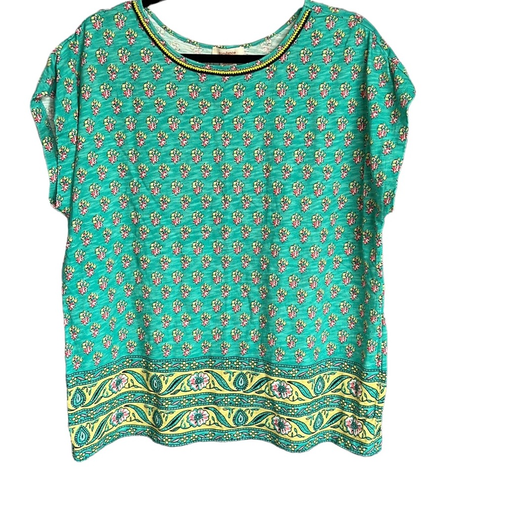 Sundance Teal Floral Border Print Top